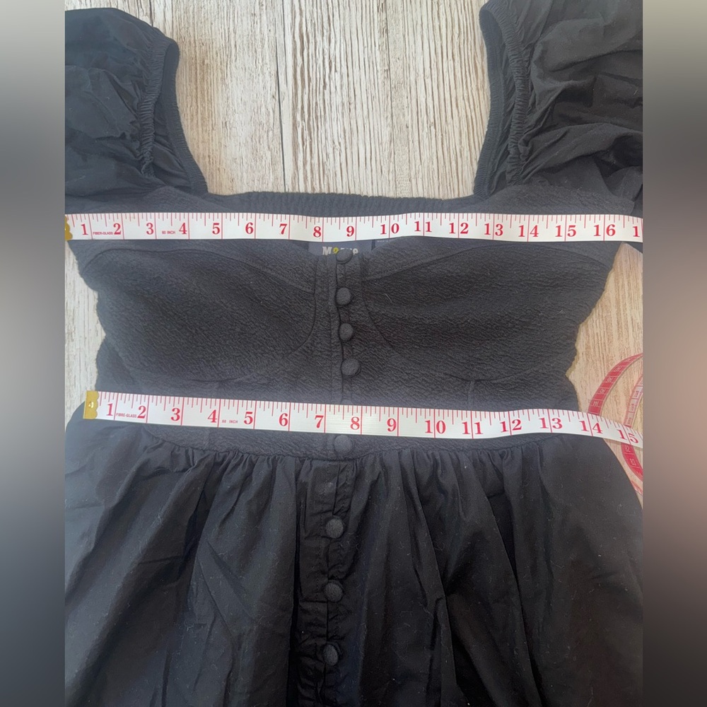 Maeve by Anthropologie Sweetheart Baby Doll Dress Puff Sleeve & Pockets Black M - Picture 9 of 14